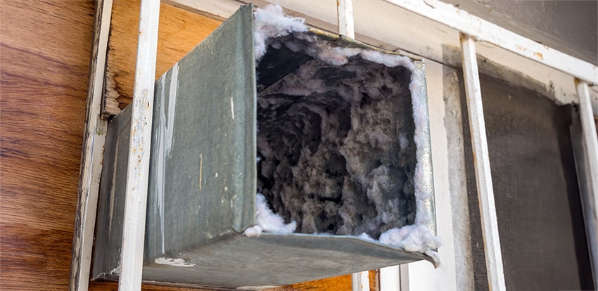Old air duct filled with dust and dirt